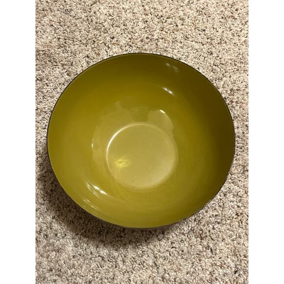 "Vintage MCM Hanova of Pasadena Enamelware Bowl Orange Chartreuse Green 8" RARE - Picture 15 of 15